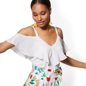 New York & Company Flounced Cold-Shoulder Blouse🤍
